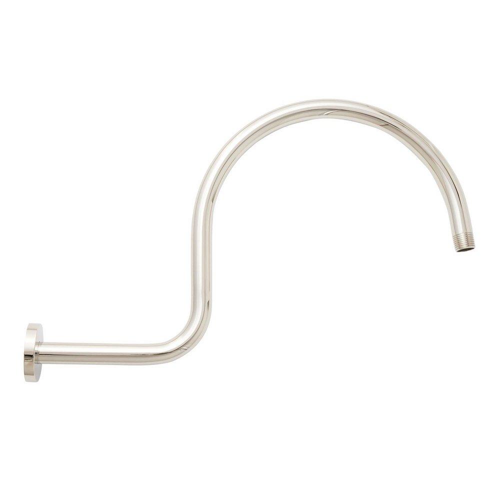 Nouveau bras de douche personnalisé à col de cygne de 16 po en nickel poli pour douche à effet de pluie avec écusson SHRSA160PN par Signature Hardware