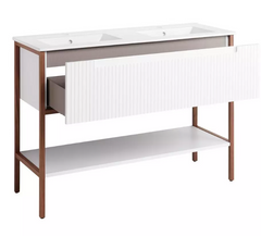 New Matte White 48" Bisbee Console Double Vanity with Warm Oak Frame by Signature Hardware