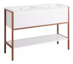 New Matte White 48" Bisbee Console Double Vanity with Warm Oak Frame by Signature Hardware