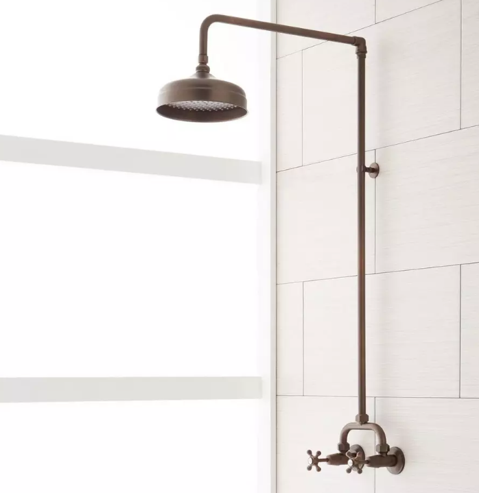 New Oil Rubbed Bronzen Baudette Exposed Pipe Wall-Mount Shower With Rainfall Shower Head by Signature Hardware