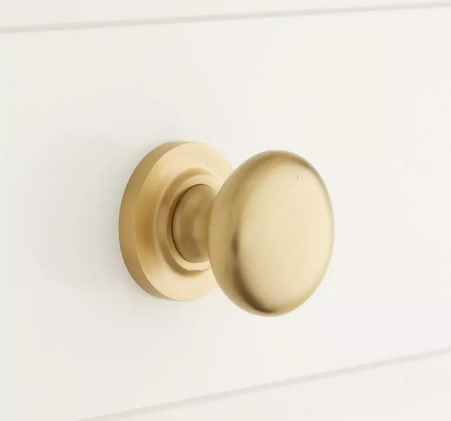 New 1-1/4" Satin Brass Brass Round Knob with Beveled Round Base Plate by Signature Hardware