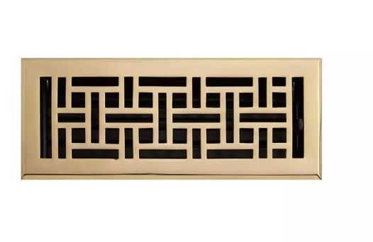 New Polished Brass 4" x 10" Wicker Style Solid Brass Floor Register by Signature Hardware