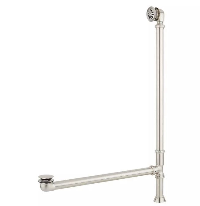 New Brushed Nickel 1-1/2" Tub Drain with Ball Swivel Overflow, 30" Overflow, 24" Drain, 6" Tailpiece, by Signature Hardware