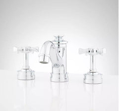 New Polished Chrome Mellwood Two Handle Widespread Bathroom Sink Faucet by Signature Hardware