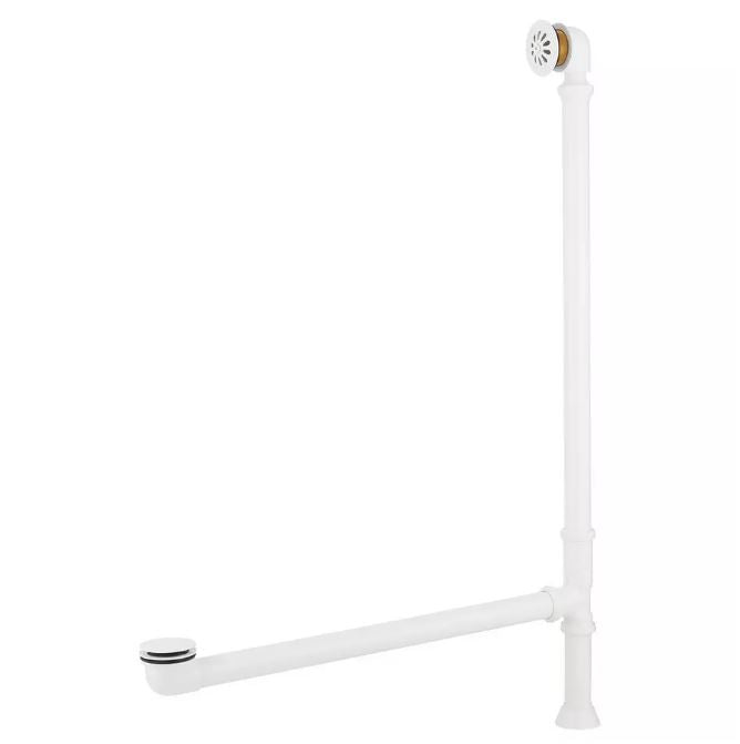 New White 1-1/2" Tub Drain with Ball Swivel Overflow, 30" Overflow, 24" Drain, 6" Tailpiece, by Signature Hardware