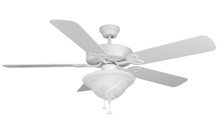 Craftmade BLD52MWW5C1 Builder Deluxe Triple Mount 52" Ceiling Fan with 120 Watts Light Kit, 5 Blades, Matte White