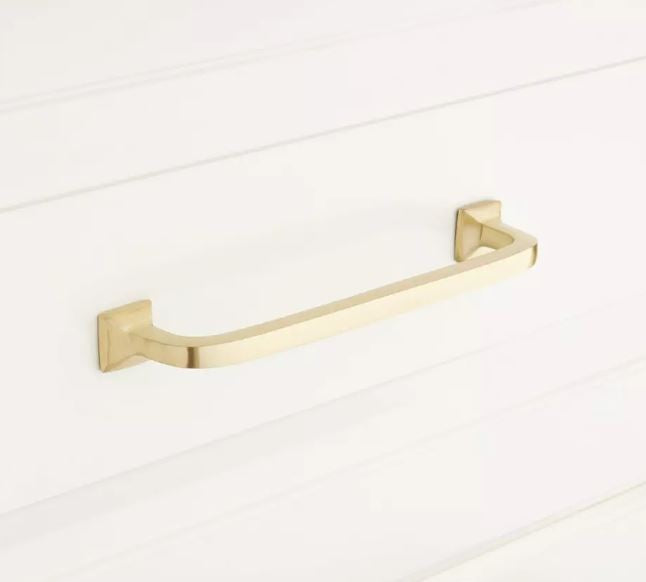 New 4" Satin Brass Klein Solid Brass Cabinet Pull by Signature Hardware