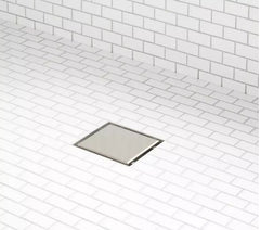 New Brushed Stainless Steel 4" Ortiz Square Shower Drain with Drain Flange by Signature Hardware