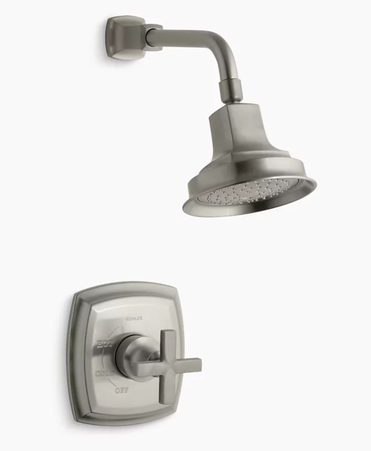 New Margaux® Rite-Temp® shower valve trim with cross handle and 2.5 gpm showerhead  K-TS16234-3-BN