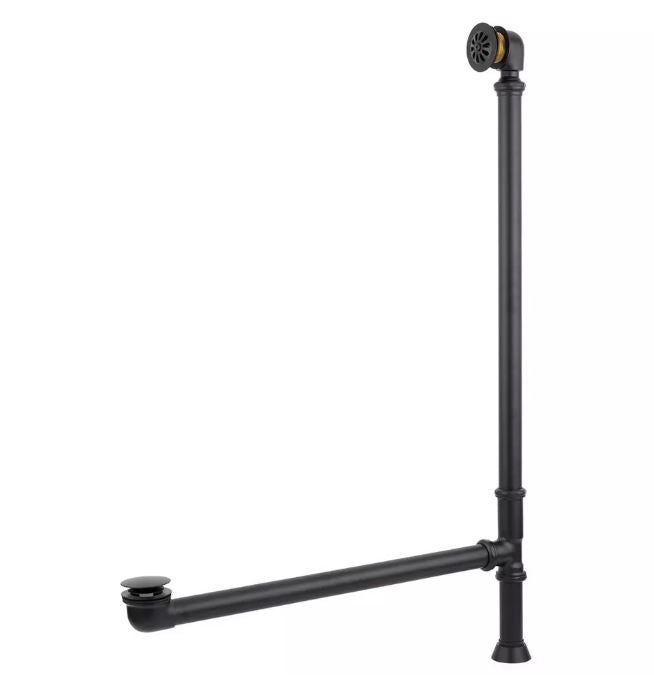 New Black 1-1/2" Tub Drain with Ball Swivel Overflow, 30" Overflow, 24" Drain, 6" Tailpiece, by Signature Hardware