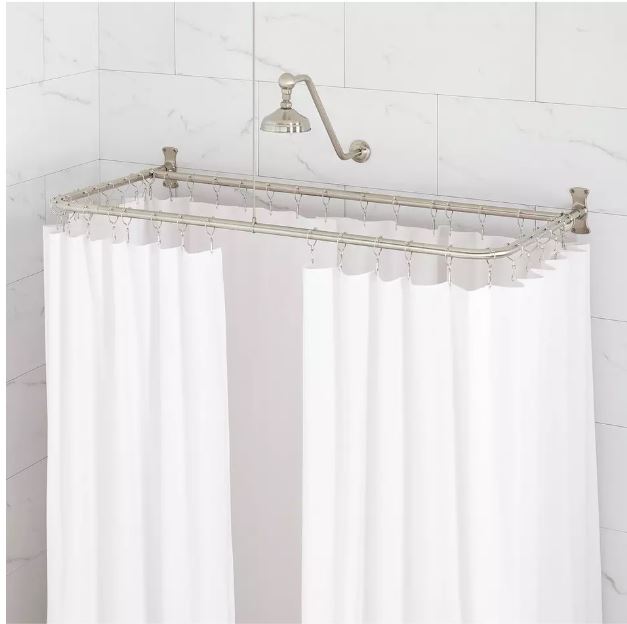 New Brushed Nickel D-Shaped Solid Brass Shower Curtain Rod by Signature Hardware