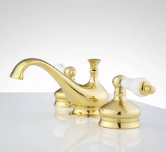 New Polished Brass Shannon Widespread Bathroom Faucet - Porcelain Lever Handles by Signature Hardware