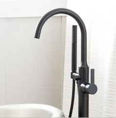 New Matte Black Lentz Freestanding Tub Faucet Shower with Knob Handle by Signature Hardware