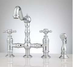 New Chrome Delilah Deck-Mount Bridge Faucet with Side Spray - Cross Handles by Signature Hardware