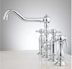 New Chrome Delilah Deck-Mount Bridge Faucet with Side Spray - Cross Handles by Signature Hardware