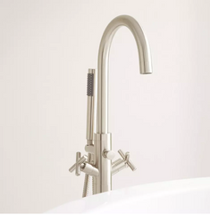 New Brushed Nickel Nerin Gooseneck Freestanding Tub Faucet by Signature Hardware