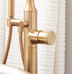 New Brushed Gold Lentz Freestanding Tub Faucet Shower with Knob Handle by Signature Hardware