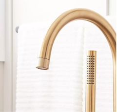 New Brushed Gold Lentz Freestanding Tub Faucet Shower with Knob Handle by Signature Hardware