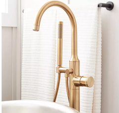 New Brushed Gold Lentz Freestanding Tub Faucet Shower with Knob Handle by Signature Hardware