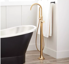 New Brushed Gold Lentz Freestanding Tub Faucet Shower with Knob Handle by Signature Hardware