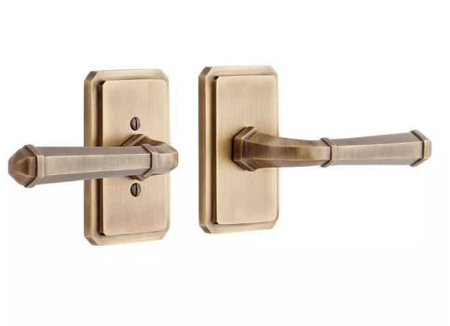 New Antique Brass Matteen Solid Brass Interior Door Set - Lever Handle - Privacy - Left Hand By Signature Hardware