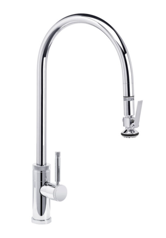 New Chrome Waterstone Industrial Extended Reach PLP Pulldown Faucet – Lever Sprayer by Waterstone