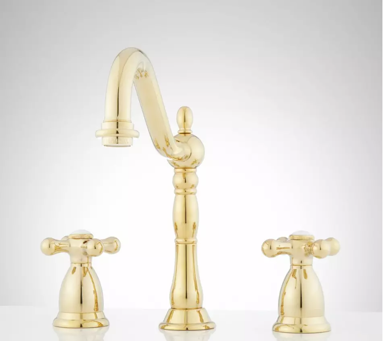 New Polished Brass Victorian Widespread Bathroom Faucet with Cross Handles by Signature Hardware