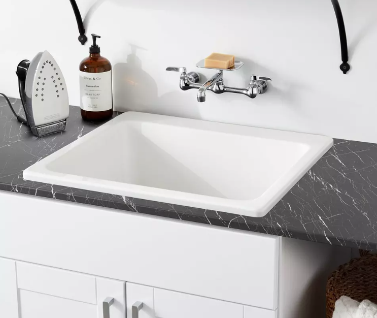 New White Medford Acrylic Drop-In Laundry Sink by Signature Hardware