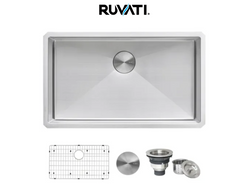 New Gravena 30" Undermount Single Basin 16 Gauge Stainless Steel Kitchen Sink with Basin Rack and Basket Strainer by Ruvati