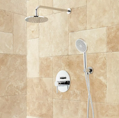 New Chrome Lattimore Shower System with Rainfall Shower Head & Hand Shower by Signature Hardware