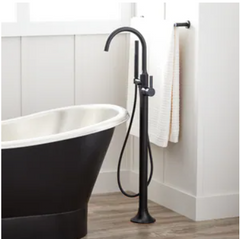 New Matte Black Lentz Freestanding Tub Faucet Shower with Knob Handle by Signature Hardware