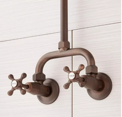 New Oil Rubbed Bronzen Baudette Exposed Pipe Wall-Mount Shower With Rainfall Shower Head by Signature Hardware