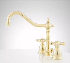 New Polished Brass Victorian Widespread Bathroom Faucet with Cross Handles by Signature Hardware