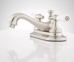 New Brushed Nickel Teapot Centerset Bathroom Faucet - Small Porcelain Lever Handles by Signature Hardware