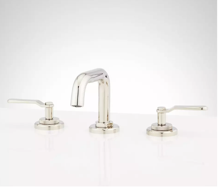 New Polished Nickel Gunther Two Handle Widespread Bathroom Sink Faucet by Signature Hardware