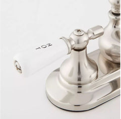 New Brushed Nickel Teapot Centerset Bathroom Faucet - Small Porcelain Lever Handles by Signature Hardware