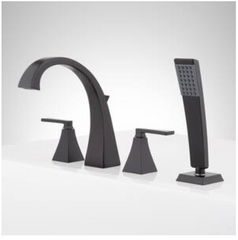 New Matte Black Vilamonte Two Handle Roman Tub Faucet with Handshower by Signature Hardware