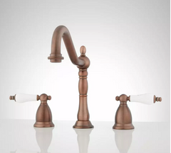 New Oil Rubbed Bronze Victorian Gooseneck Bathroom Faucet & Porcelain Lever Handles by Signature Hardware