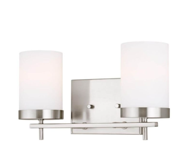 New Brushed Nickel Generation Lighting 4490302-962 Zire 2 Light 14 Inch Bath Light In Brushed Nickel