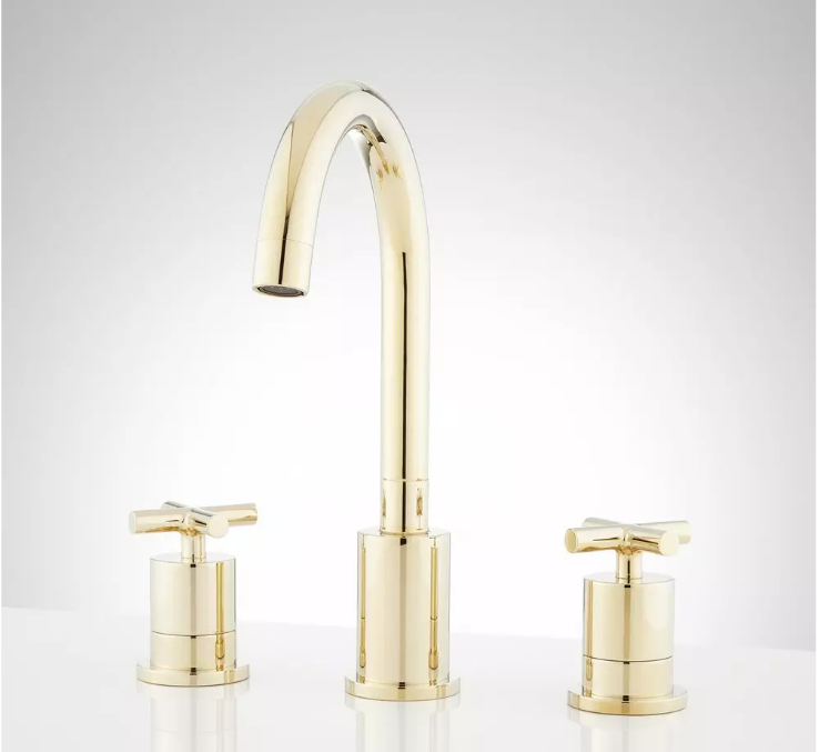 New Polished Brass Exira Widespread Bathroom Faucet by Signature Hardware