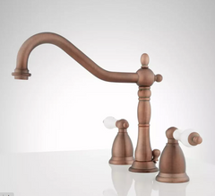 New Oil Rubbed Bronze Victorian Gooseneck Bathroom Faucet & Porcelain Lever Handles by Signature Hardware