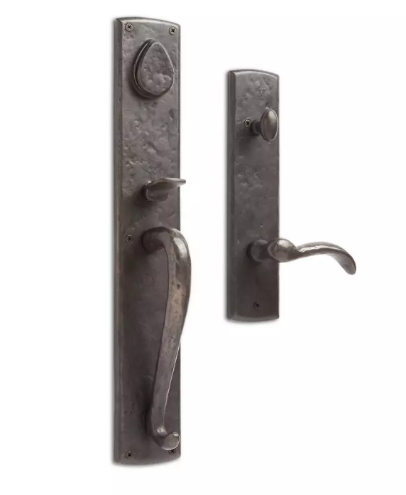 Signature Hardware Ensemble de porte d'entrée Bullock en bronze massif avec poignée à levier, main droite