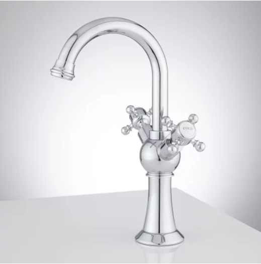 New Chrome Danelle 1.2 GPM Single Hole Vessel Bathroom Faucet with Drain Assembly 404057 by Signature Hardware