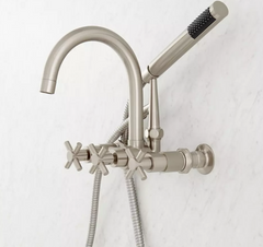 New Brushed Nickel Sebastian Tub Faucet and Hand Shower with Variable Centers and Cross Handles - Signature Hardware