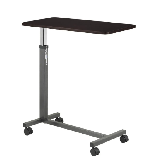 New Drive Medical Silver Vein Adjustable Non Tilt Top Overbed Table w/ Wheels 13067