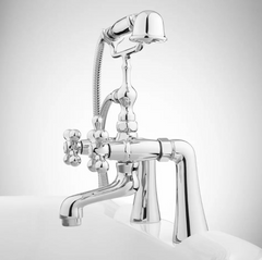 New Chrome Barlow Deck Mount Tub Faucet and Hand Shower with Metal Cross Handles by Signature Hardware