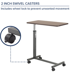 New Drive Medical Silver Vein Adjustable Non Tilt Top Overbed Table w/ Wheels 13067