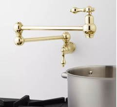 New Polished Brass Vivan Retractable Wall-Mount Pot Filler Faucet - Signature Hardware