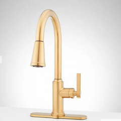 New Brushed Gold Greyfield Single-Hole Pull Down Kitchen Faucet by Signature Hardware