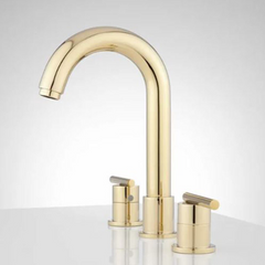 New Polished Brass Lester Widespread Overflow Bathroom Faucet - Signature Hardware